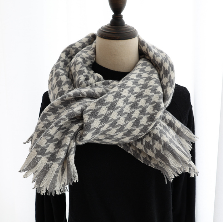 Houndstooth Cashmere Shawl Padded Warm Scarf