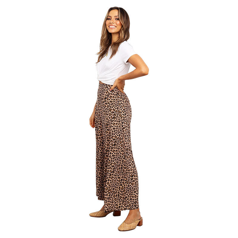 High-Waist Loose Wide Leg Pants with Printed Polka Dot and Leopard Patterns: Straight Casual Style