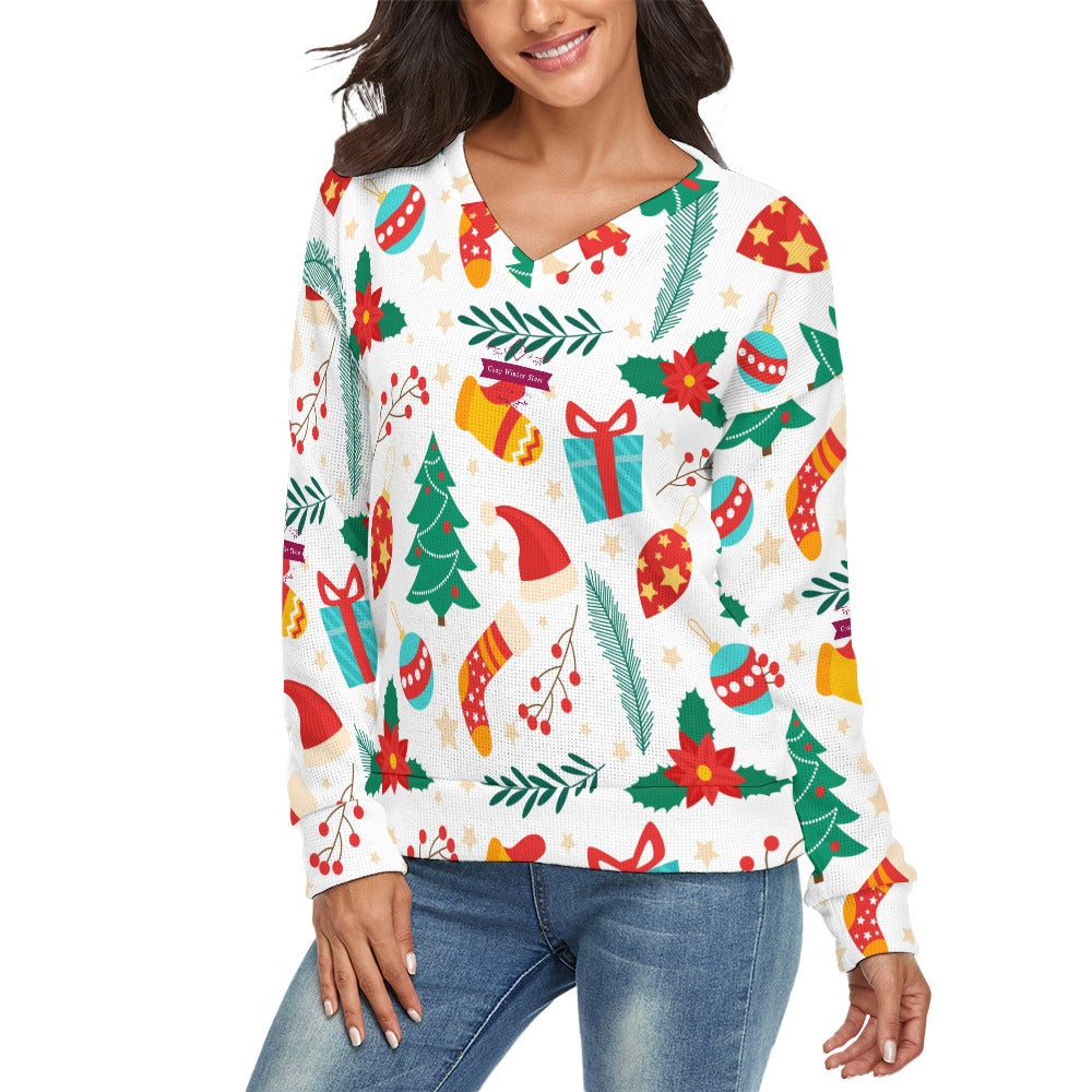 CWS Cozy Sweaters Women's V-Neck Christmas Style Long Sleeve Sweater by Cozy Winter Store