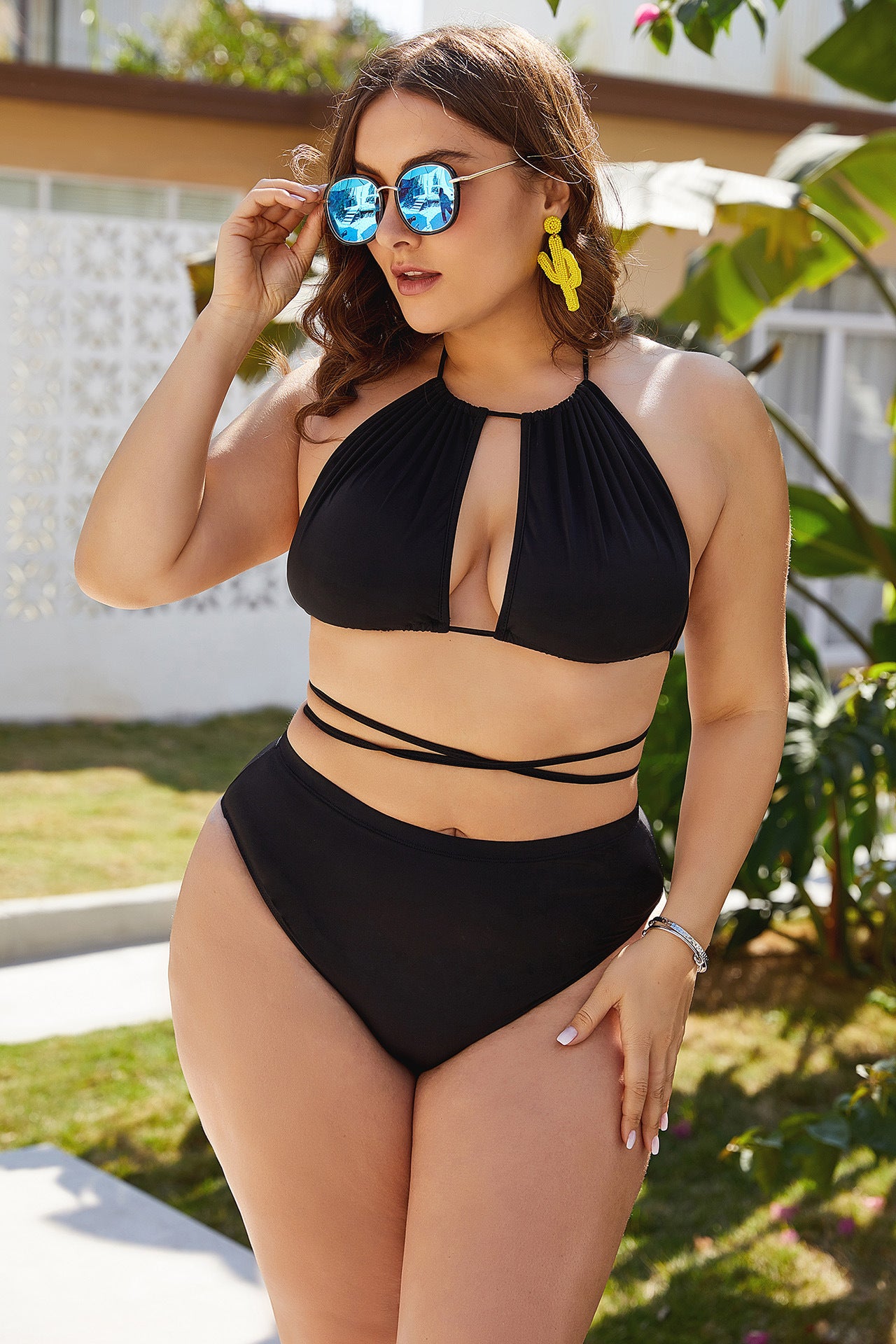 Amazon Foreign Trade Large Size 5XL New Black Sexy Bikini High Waist Slim Body Covering Belly Sexy Bikini