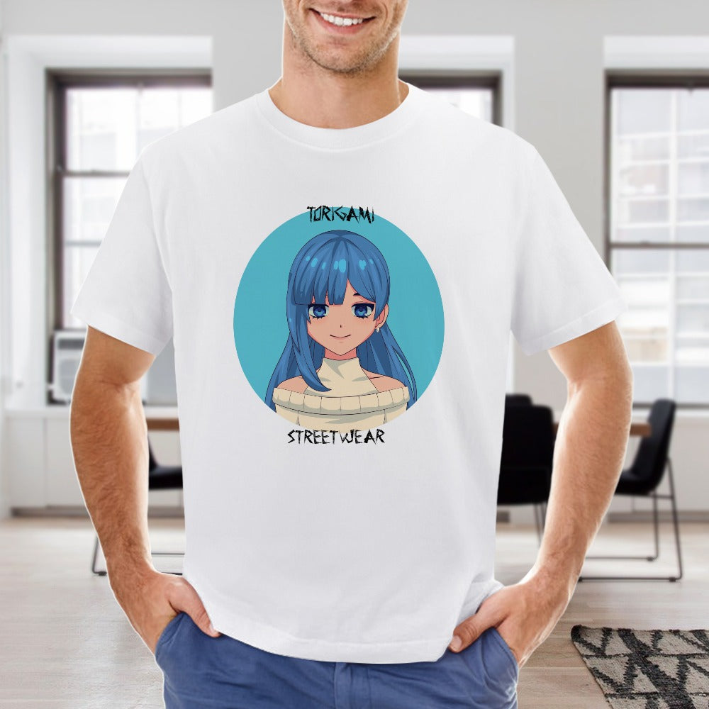 CWS ToriGami Streetwear Japan コージーウィンターストアより Happy Blue Haired Girl Pure cotton Men's T-shirt