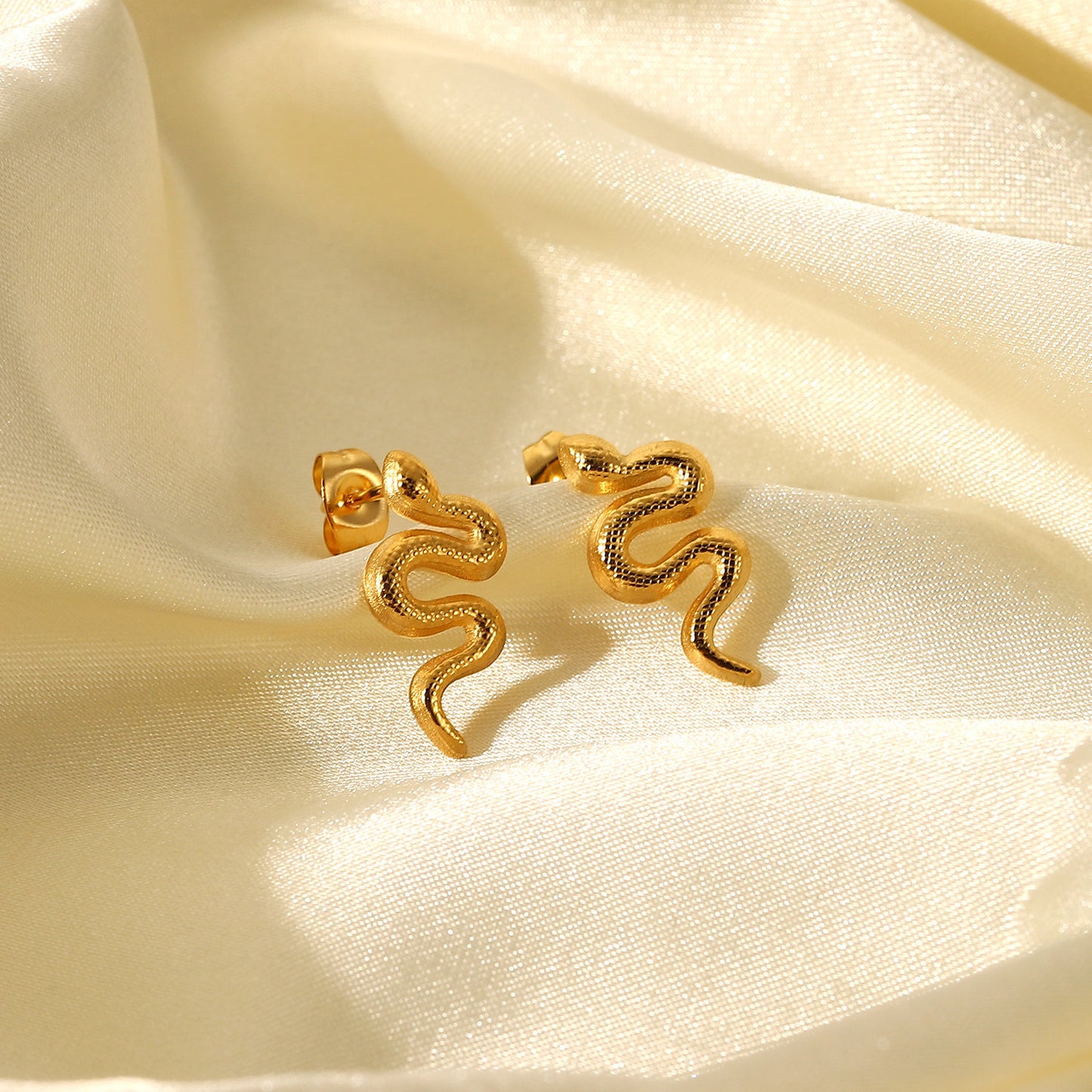 18K Gold Plated Stainless Steel Snake Stud Earrings For Women