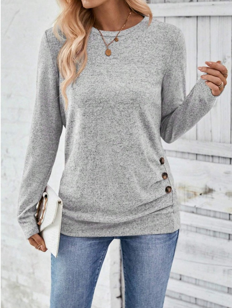 Modern Lady: Solid color long sleeve hollowed leisure shirt.