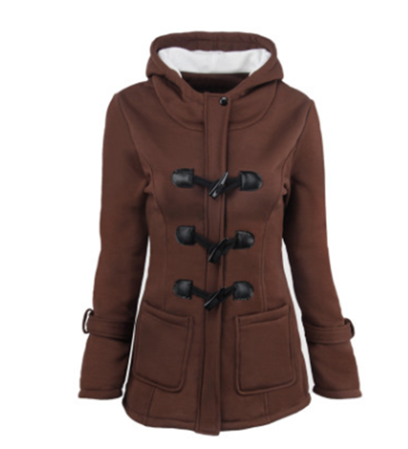 WinterChic: Neuer langer Daunenmantel mit Hornknöpfen und warmem Pelzkragen, Parka in Übergröße für den gemütlichen Winterstyle von Damen.