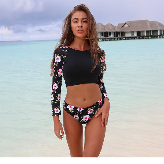 Backless Long Sleeve Bikini Swimsuit Women Sunscreen Swimwear