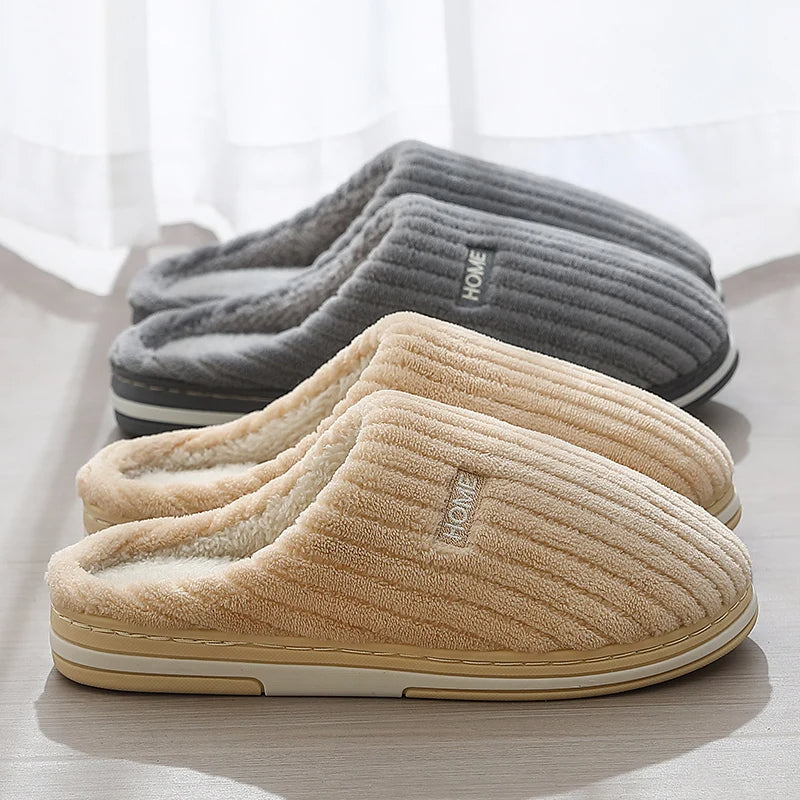 WarmEase: Solid color, simple cotton slippers for non-slip winter warmth. Perfect for households, indoors, couples, and women's comfort.