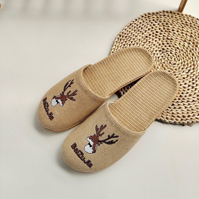 Japanese Embroidered Linen Slippers In Summer