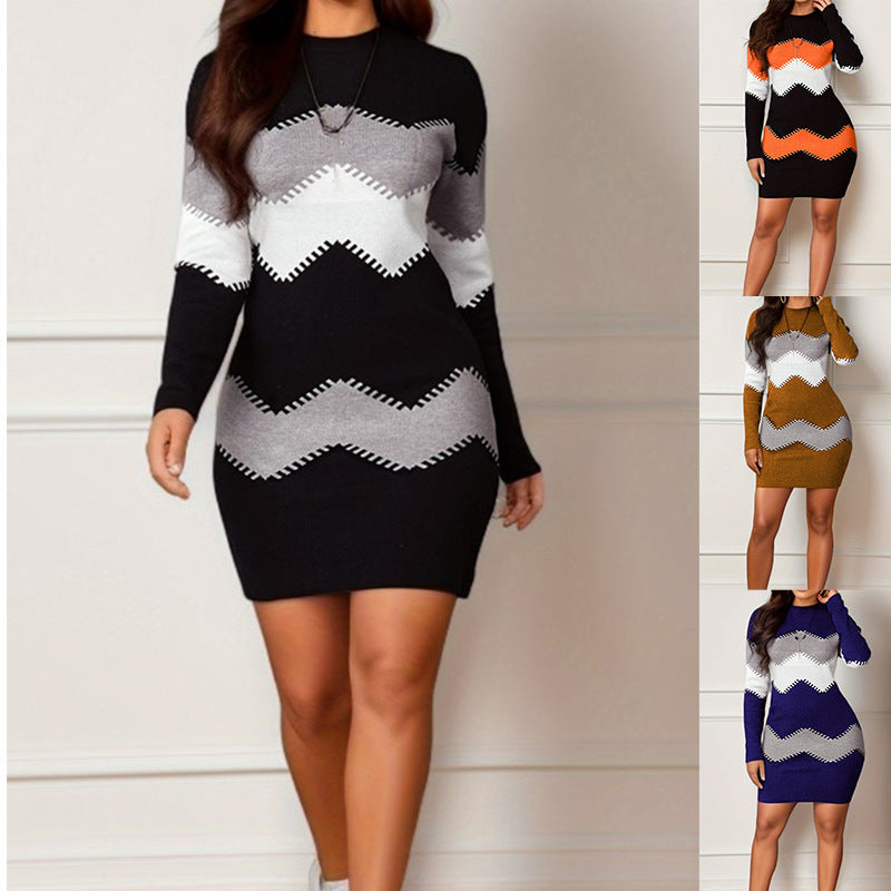 Mid-lenght  Long Sleeve Knitted Sheath Dress