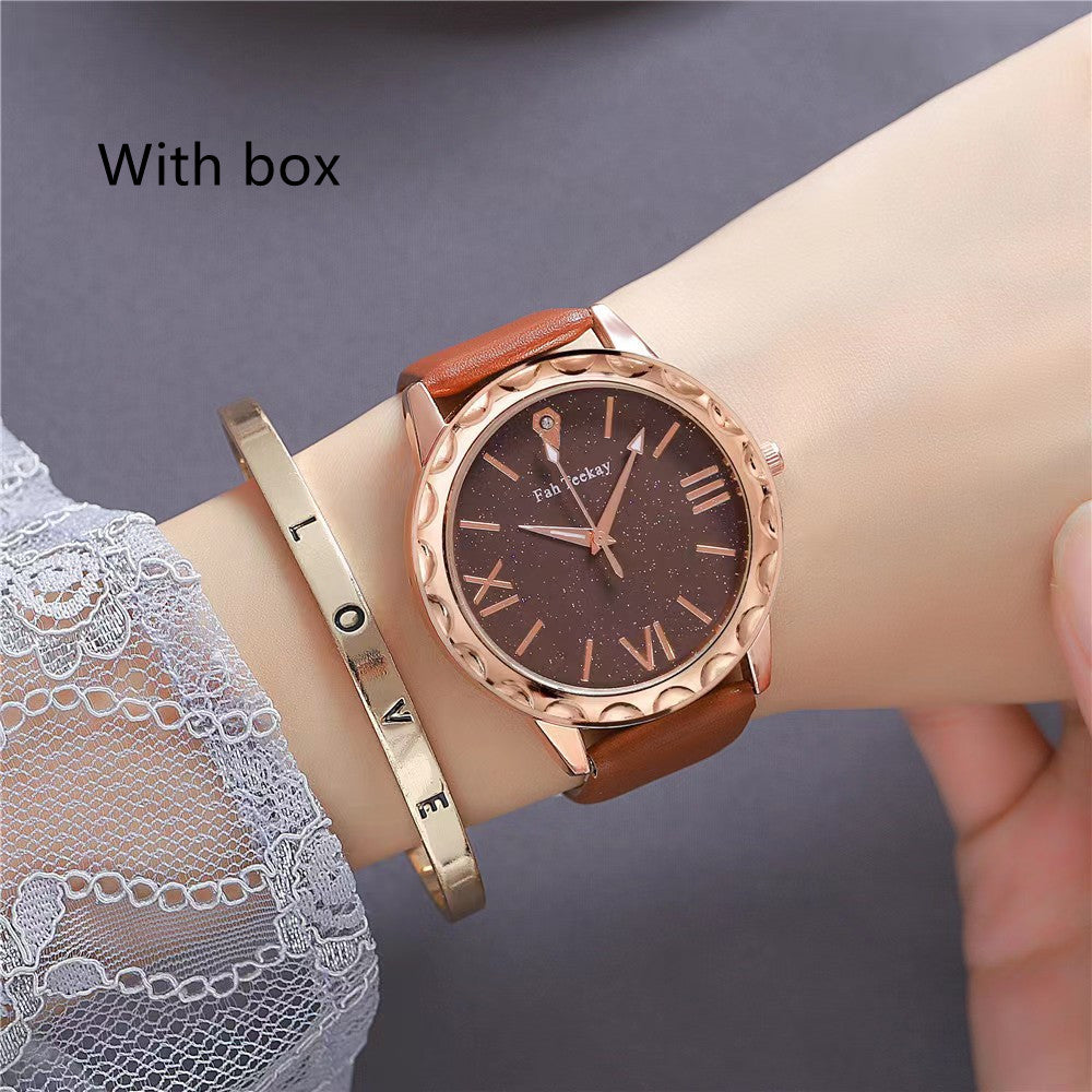 Glitter Gesicht Einfache Mode Alle-spiel Gürtel frauen Uhr Geschenk Box Anzug Quarz Armbanduhr