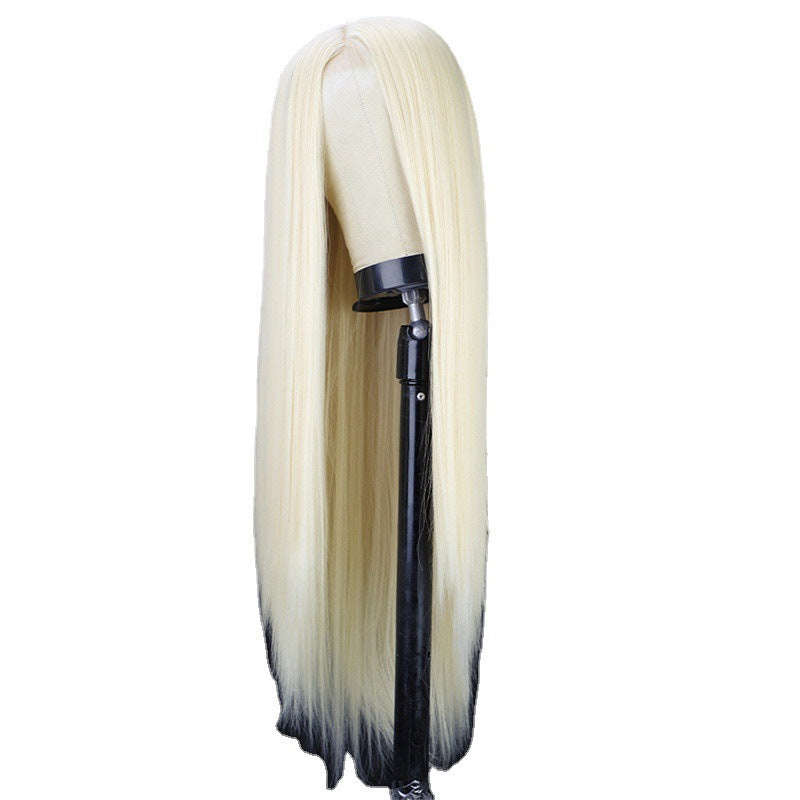 Black Long Straight Center Point Natural And Lifelike Headgear Temperament Non-marking Chemical Fiber