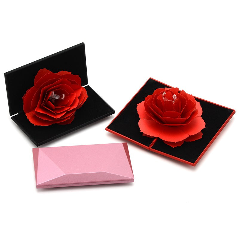 3D Love Box Herzförmige Rose Blume rotierende Ring Box Valentinstag Geschenk