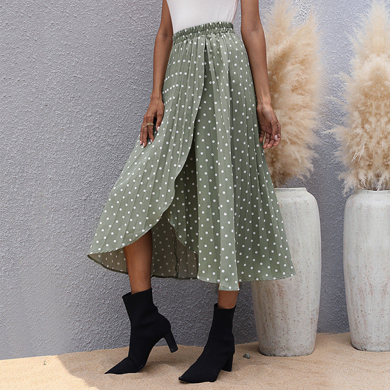 Green European And American Irregular Polka Dot Skirt