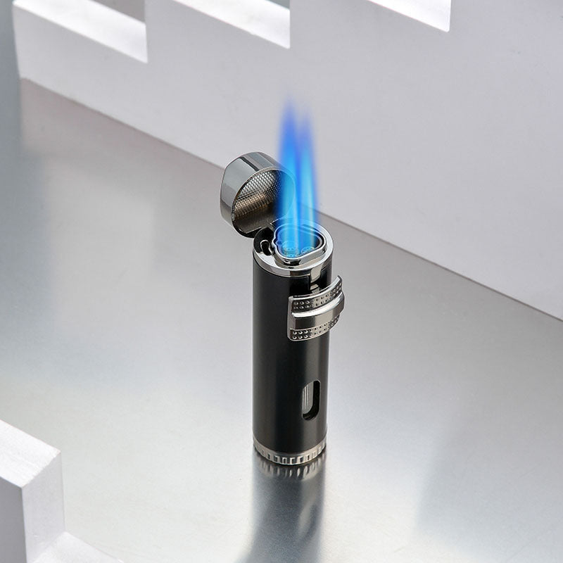 Metal Three Straight Blue Fire Gas Lighters With Cigar Drill View Transom