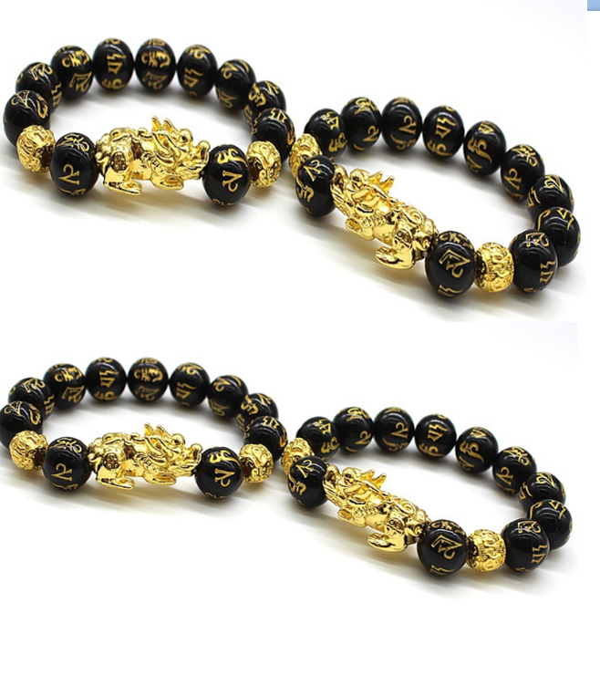 Natural Obsidian Bracelet Gold Leather Embroidered Men And Women