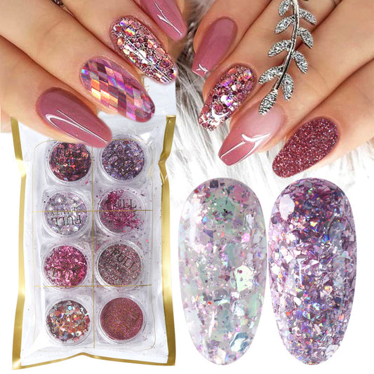 8er-Box Mix Glitzer Nail Art Puderflocken Set