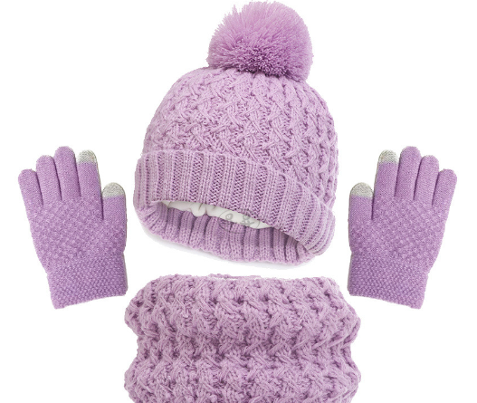 Children's hat, scarf, glove, three piece set, autumn and winter plush and thickened single ball baby hat