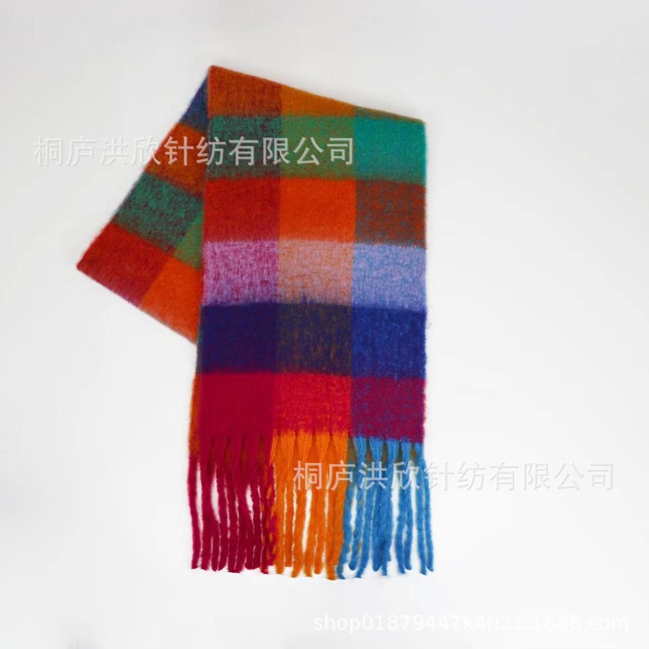 Men's and Women's Autumn and Winter Fashion Warm Rainbow Plaid Shawl Versatile Tassel Scarf