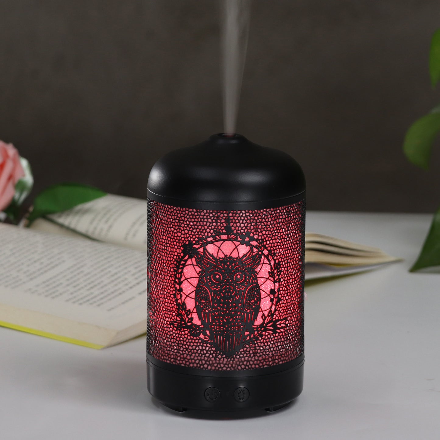 Iron Aroma Diffuser Colorful Night Light Ultrasonic Atomizer Hollow Owl Essential Oil Humidifier