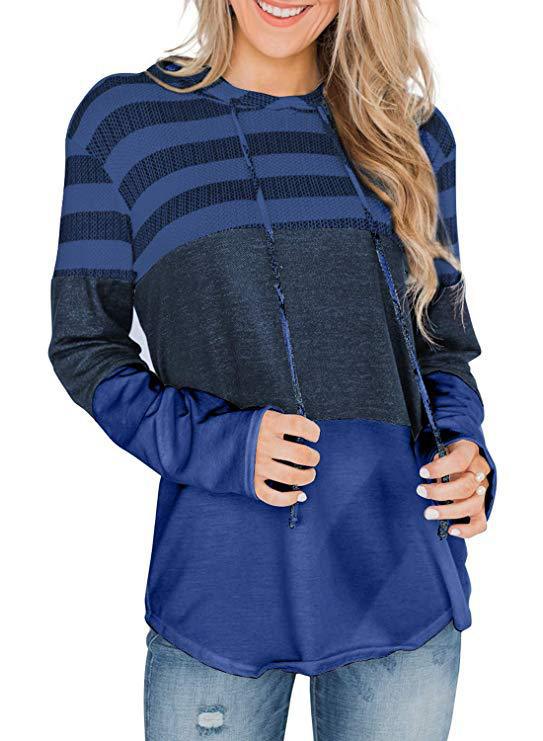 ChicLoose: New top with a loose design hoodie, pullover with long sleeves, contrast sweatshirt, and striped sweater for a stylish look.