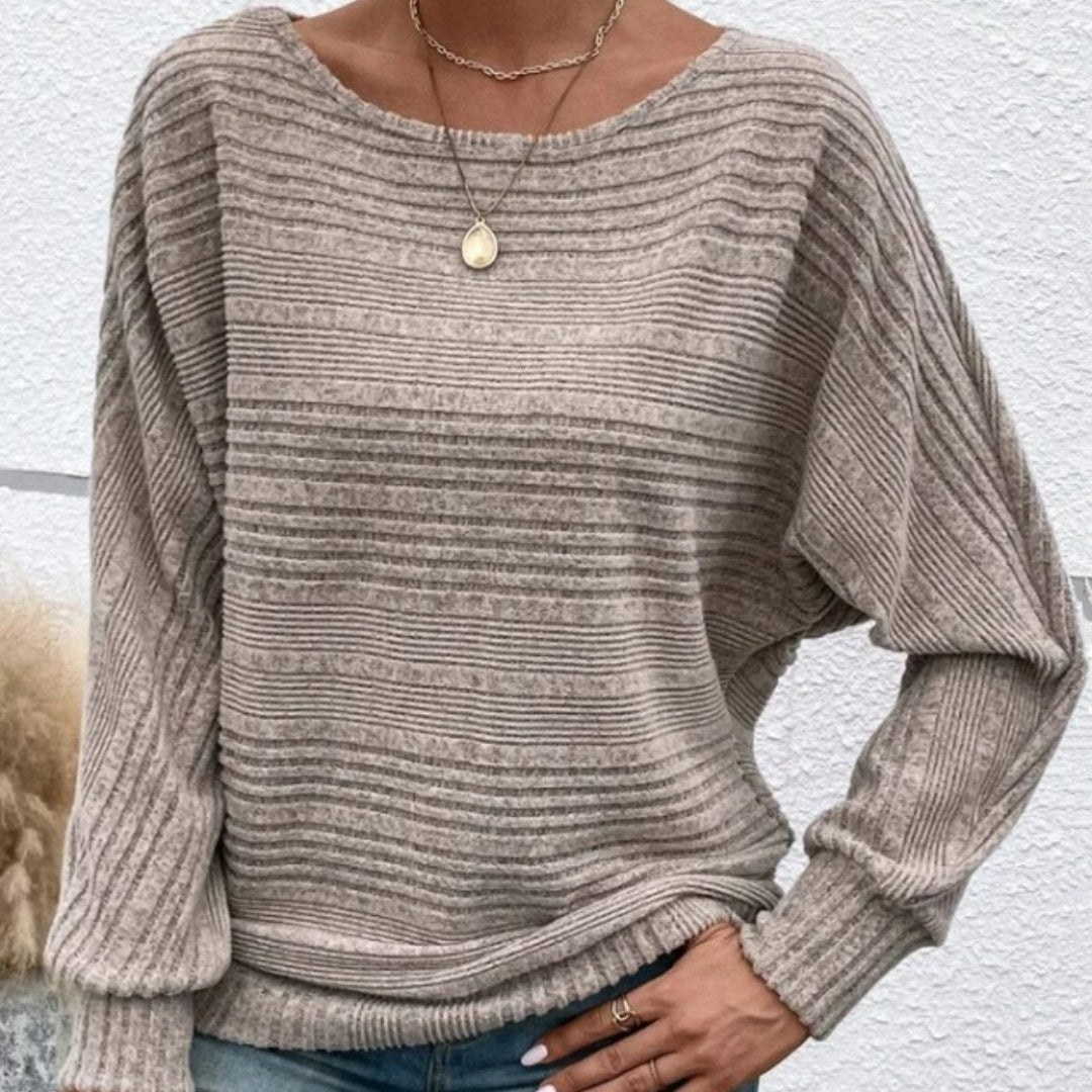 Lässiger, einfarbiger, langärmeliger Patchwork-Pullover mit Rundhalsausschnitt für Damen