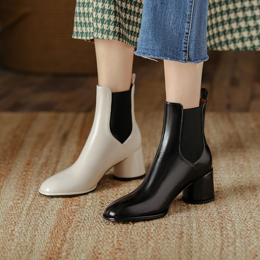 He And Her Sweet Joint British Style Chunky High-heeled Ankle Boots