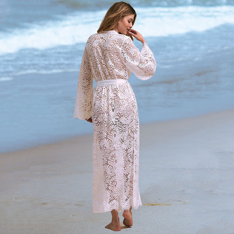 Lace bikini blouse, hollow sexy beach jacket, sunscreen suit, swimsuit and cardigan