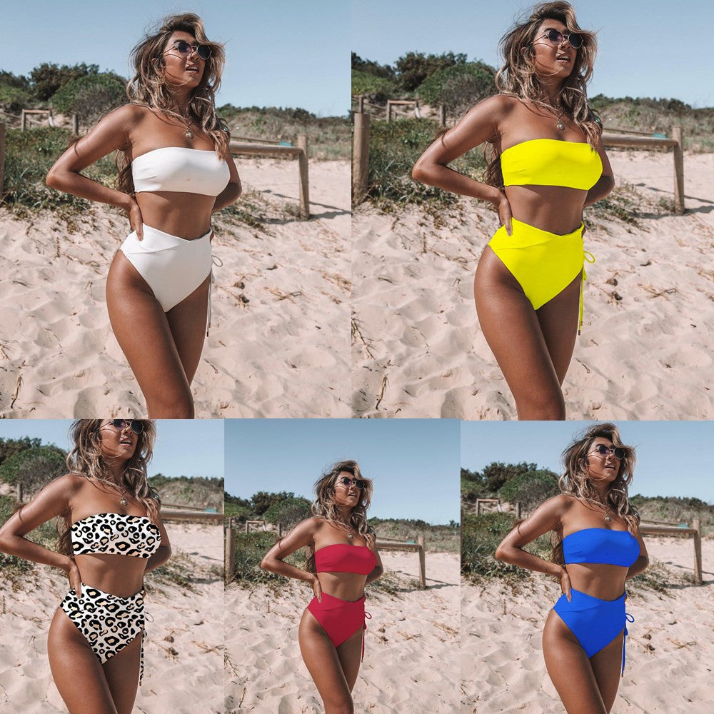 Split solid color bikini