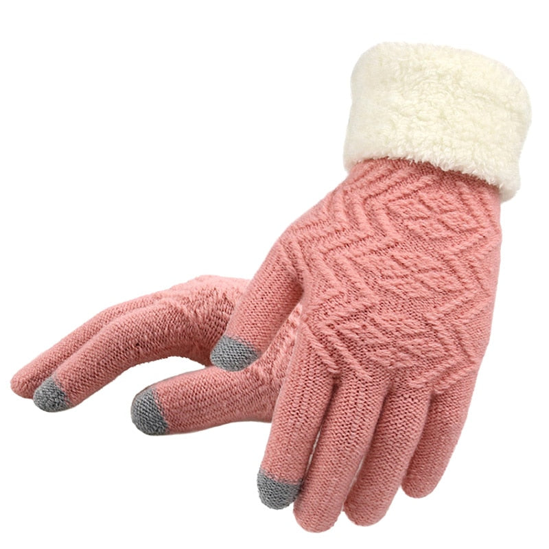 Gestrickte Handschuhe Touchscreen Frauen Verdicken Winter Warme Handschuhe Weibliche Vollfinger Weiche Stretch Strick Fäustlinge Guantes