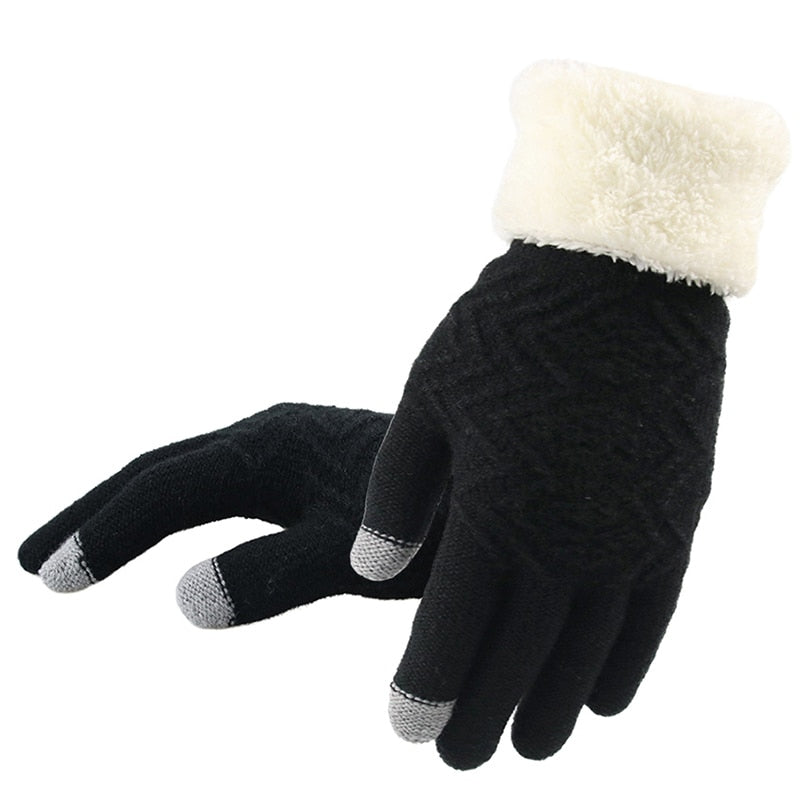 Gestrickte Handschuhe Touchscreen Frauen Verdicken Winter Warme Handschuhe Weibliche Vollfinger Weiche Stretch Strick Fäustlinge Guantes