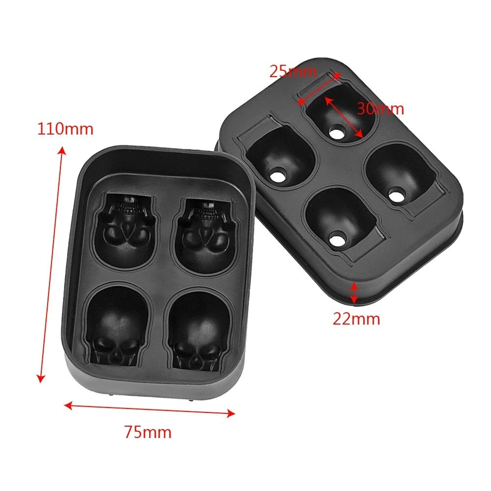 Kreative DIY dreidimensionale 4-teilige Silikon-Totenkopf-Eiswürfelform