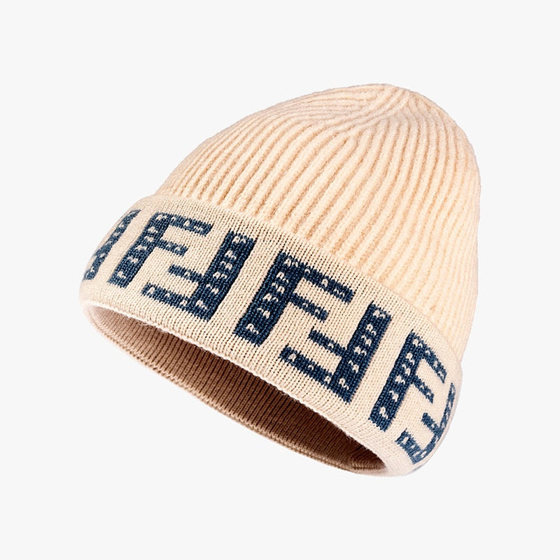 Czapka typu beanie z literami dla kobiet czapka zimowa miękka dzianinowa czapka z czaszkami ciepła, gruba czapka z daszkiem czapki damskie dla dziewczynki 