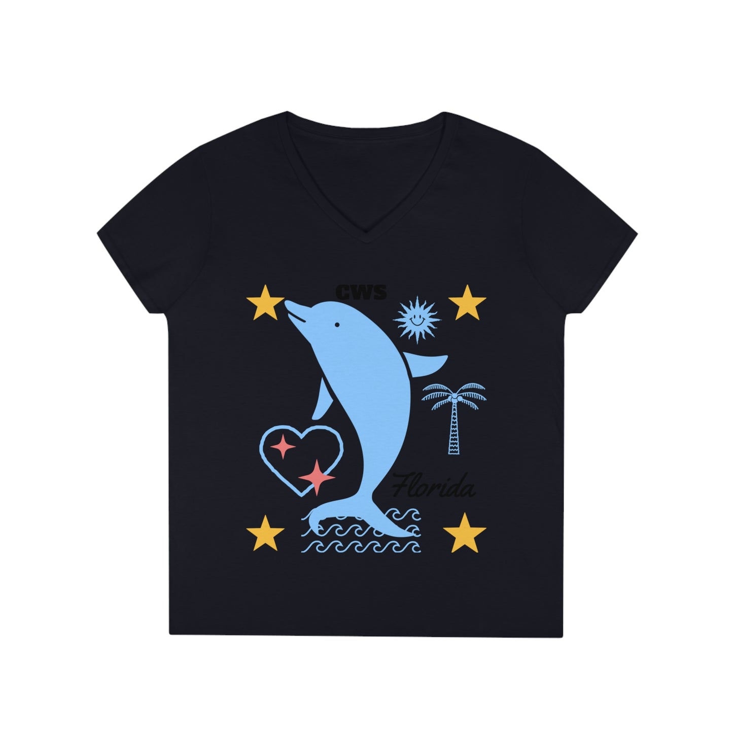 CWS Florida Dolphin Damen-T-Shirt mit V-Ausschnitt von Cozy Winter Store (Versand nur innerhalb der USA)