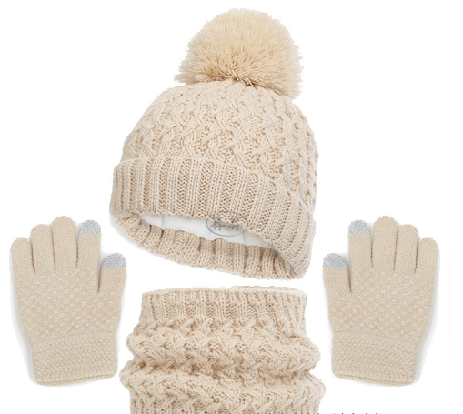 Children's hat, scarf, glove, three piece set, autumn and winter plush and thickened single ball baby hat