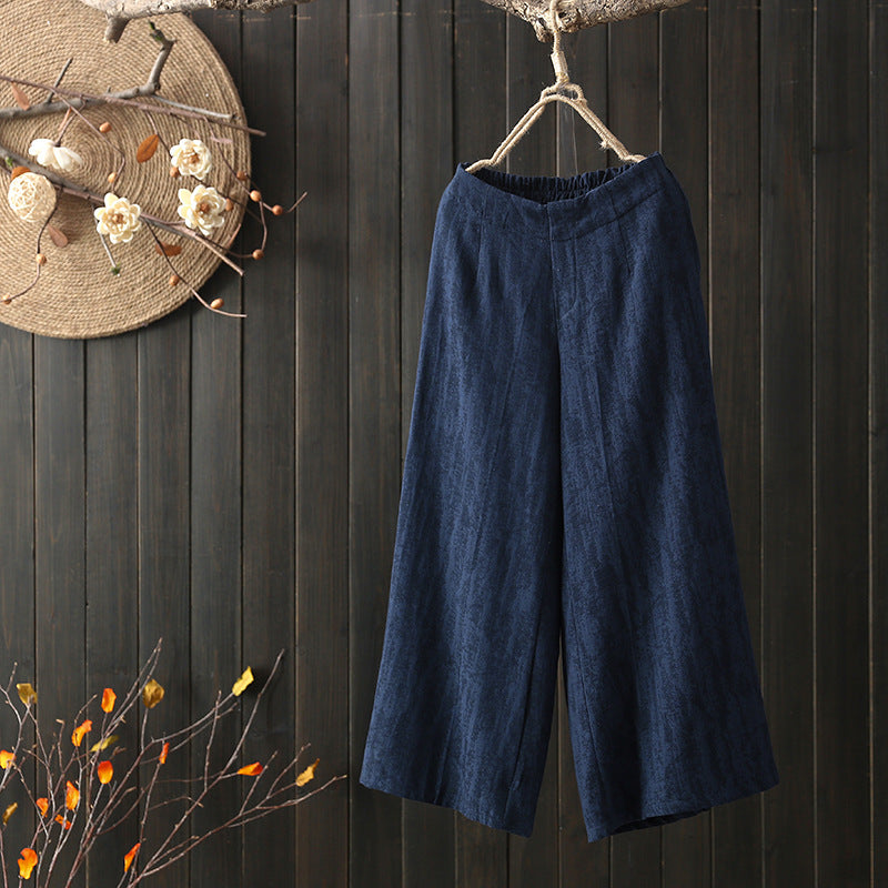 Cotton and Linen Cropped Wide-Leg Pants with Elastic Waist