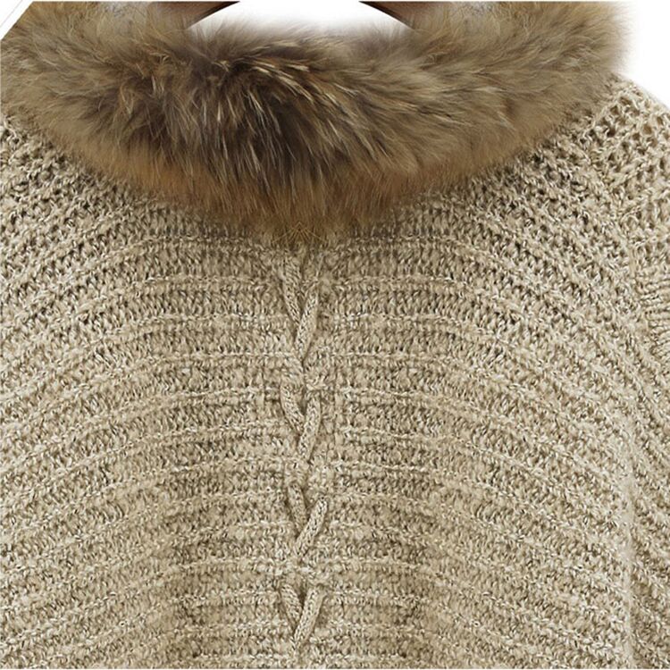 Herbstkleidung lockere, wilde, große Größe Damen Herbst und Winter Pelzkragen Pullover Strickjacke Pullover Mantel Fledermausärmel Mantel Schal