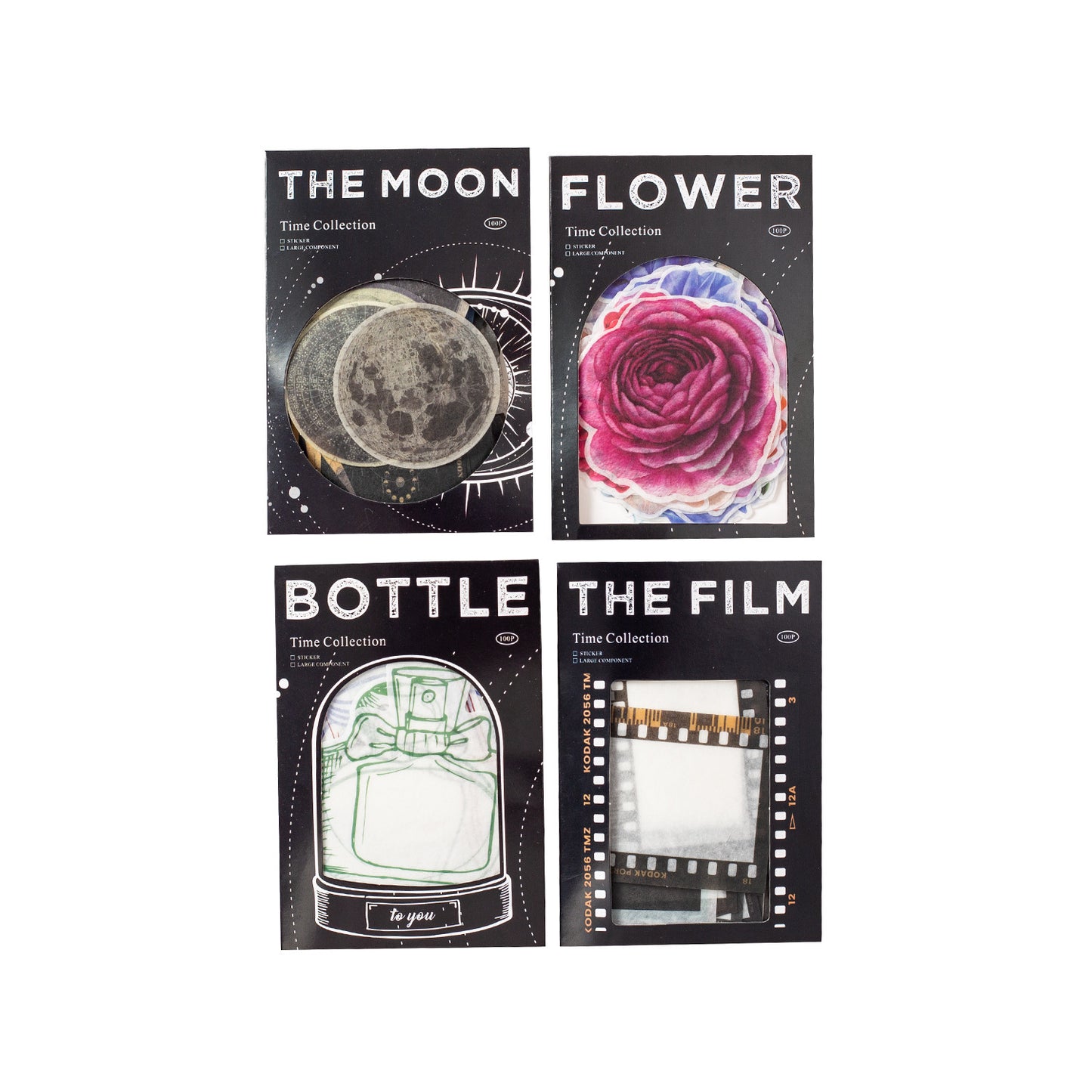 Beautiful Day Time Series Bottle Film Moon Flower Theme Washi Sticker Pack