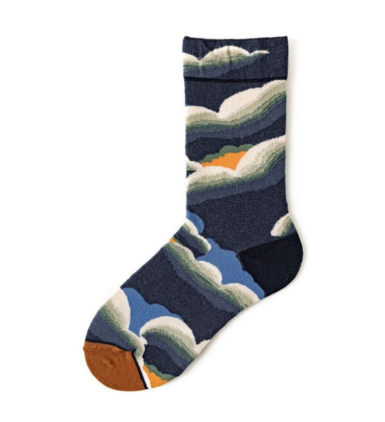 Trendy Socken mit künstlerischer Illustration bis zur Mitte der Wade