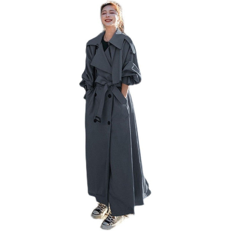 TrendEnsemble: Fashion long waist-wrapped trench coat for a stylish appearance.