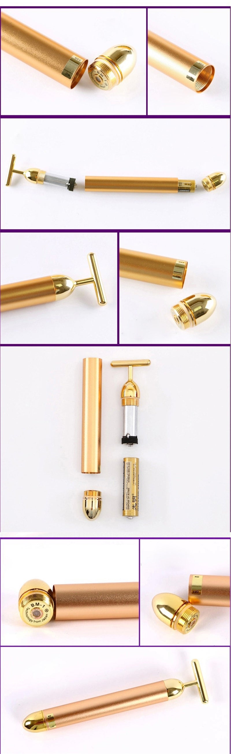 Face 24K Gold Vibration Pulse Beauty Bar Firming Facial Roller Massager Stick Lift Skin Tightening Wrinkles Pen