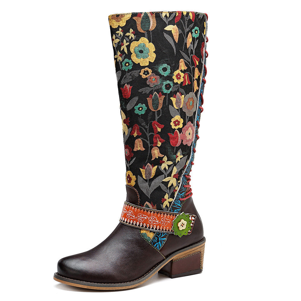 Retro ethnic leather women's boots