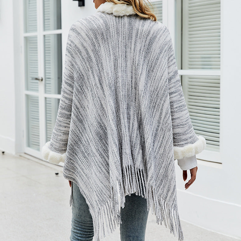 Ladies Fringed Cloak Shawl Sweater Coat