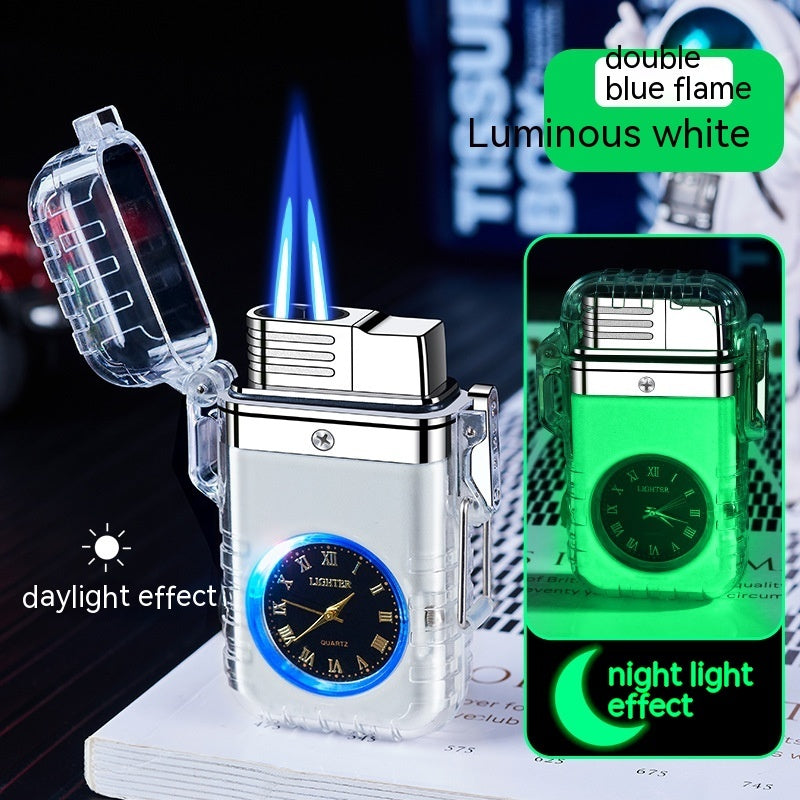 Transparent Case Gas Lighters Disc With Watch