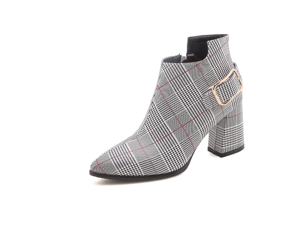 Step into European flair with DivaDance's New Plaid Belt Buckle Boots. Side zipper, high, thick heels—sophisticated style for the season!