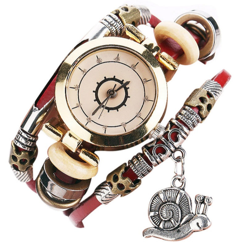 Damen Vintage Armbanduhr Wickelleder Uhr Schneckenanhänger