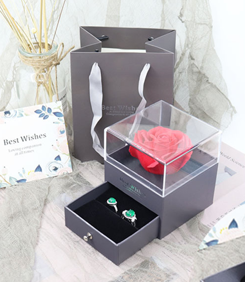 Ewige Blume Geschenkbox Ohrring Halskette Anhänger Box Paar Ringbox