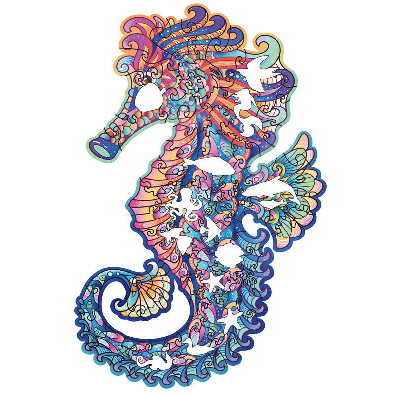 Irregular Three-dimensional Seahorse Shaped Animal Wooden Puzzle