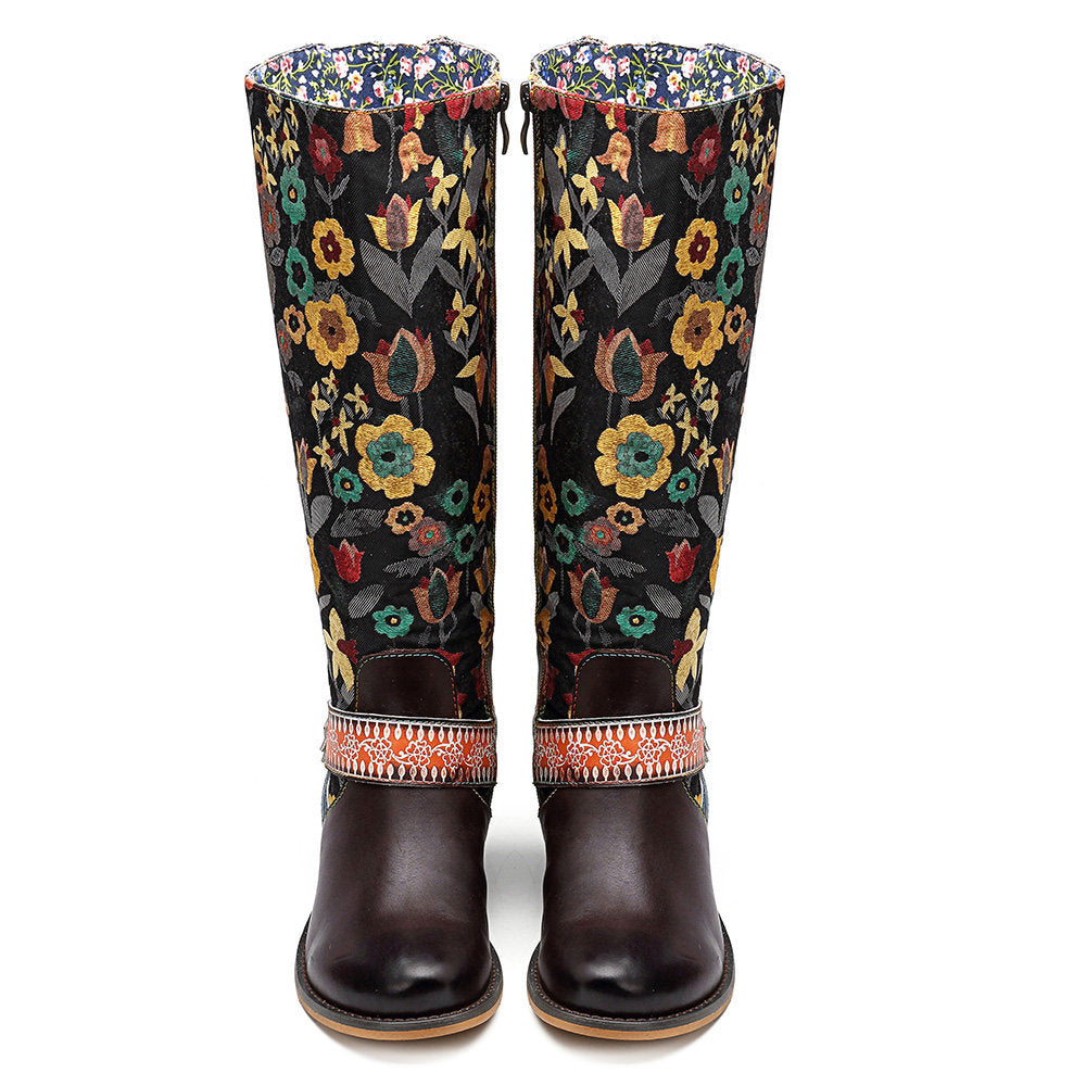 Retro ethnic leather women's boots