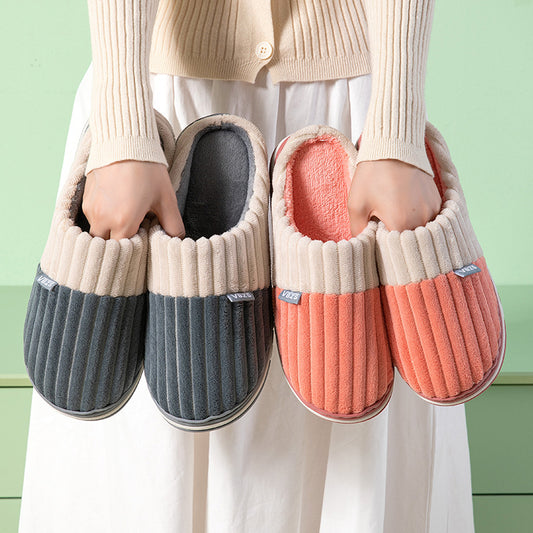 CorduroyCozy: Unisex winter slippers for couples, bedroom comfort for women and men.