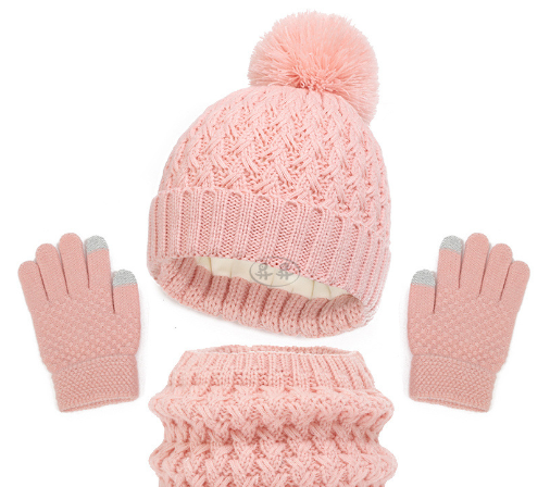 Children's hat, scarf, glove, three piece set, autumn and winter plush and thickened single ball baby hat