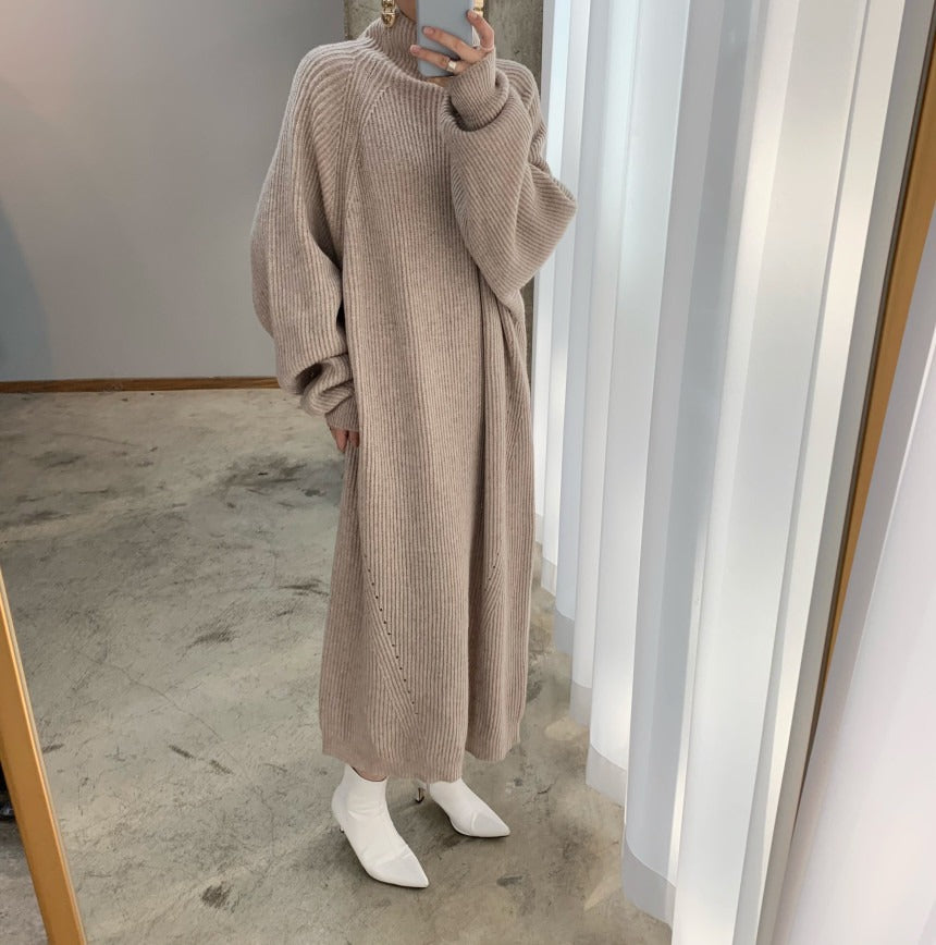 Autumn/Winter Korean Design Raglan Sleeve Pit Straight Knitted Dress Sweater Loose Plate